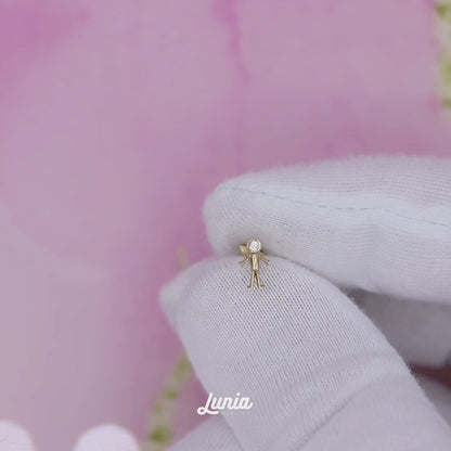 Stickman Flatback Ear Piercing 14K Gold with CZ Stone