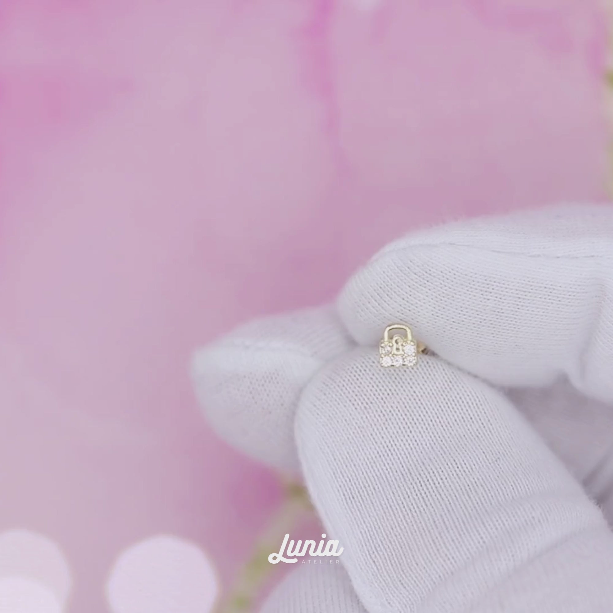 Stone Lock Flatback Ear Piercing 14K Gold with CZ Stone