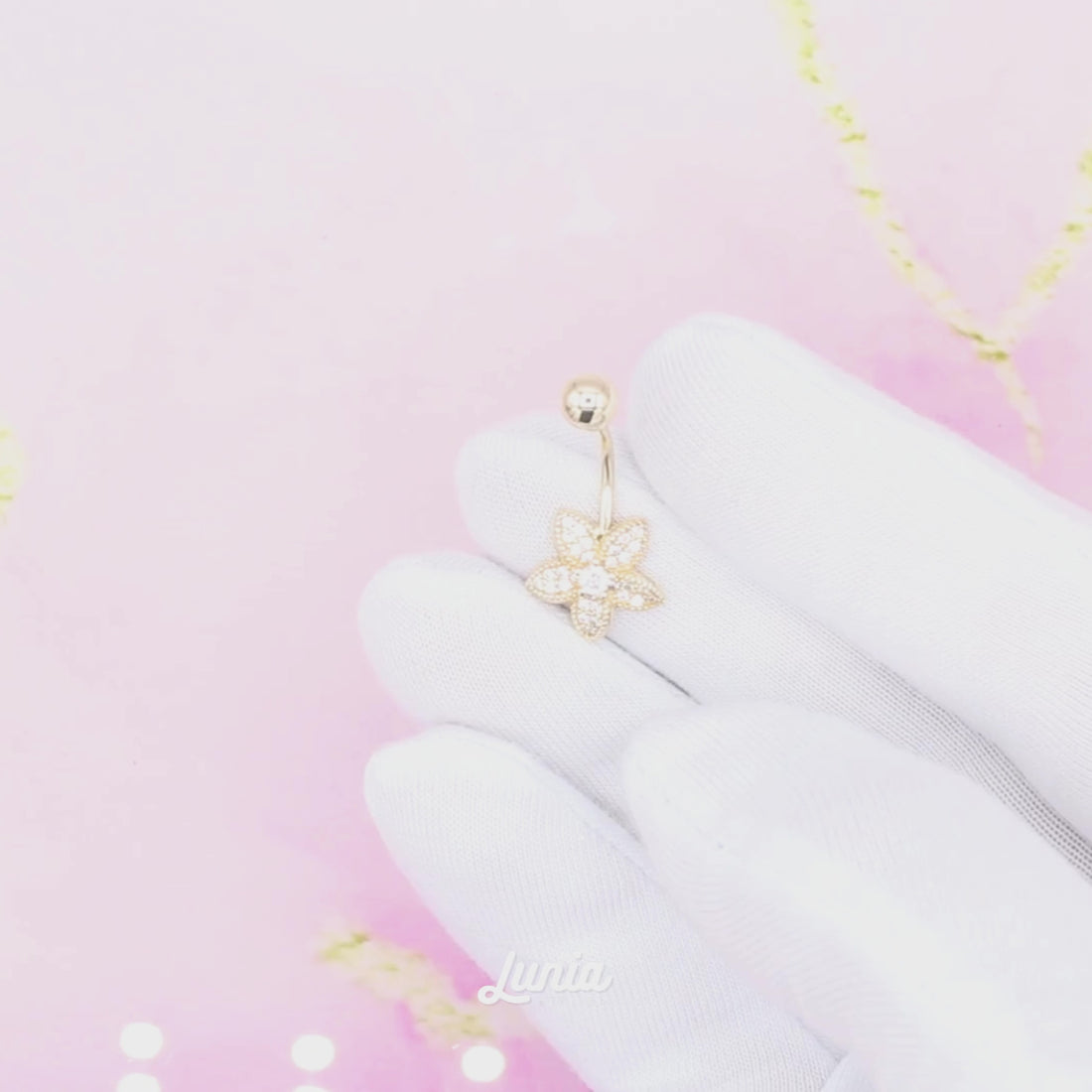 Compass Rose Navel Belly Ring 14K Gold with CZ Stone