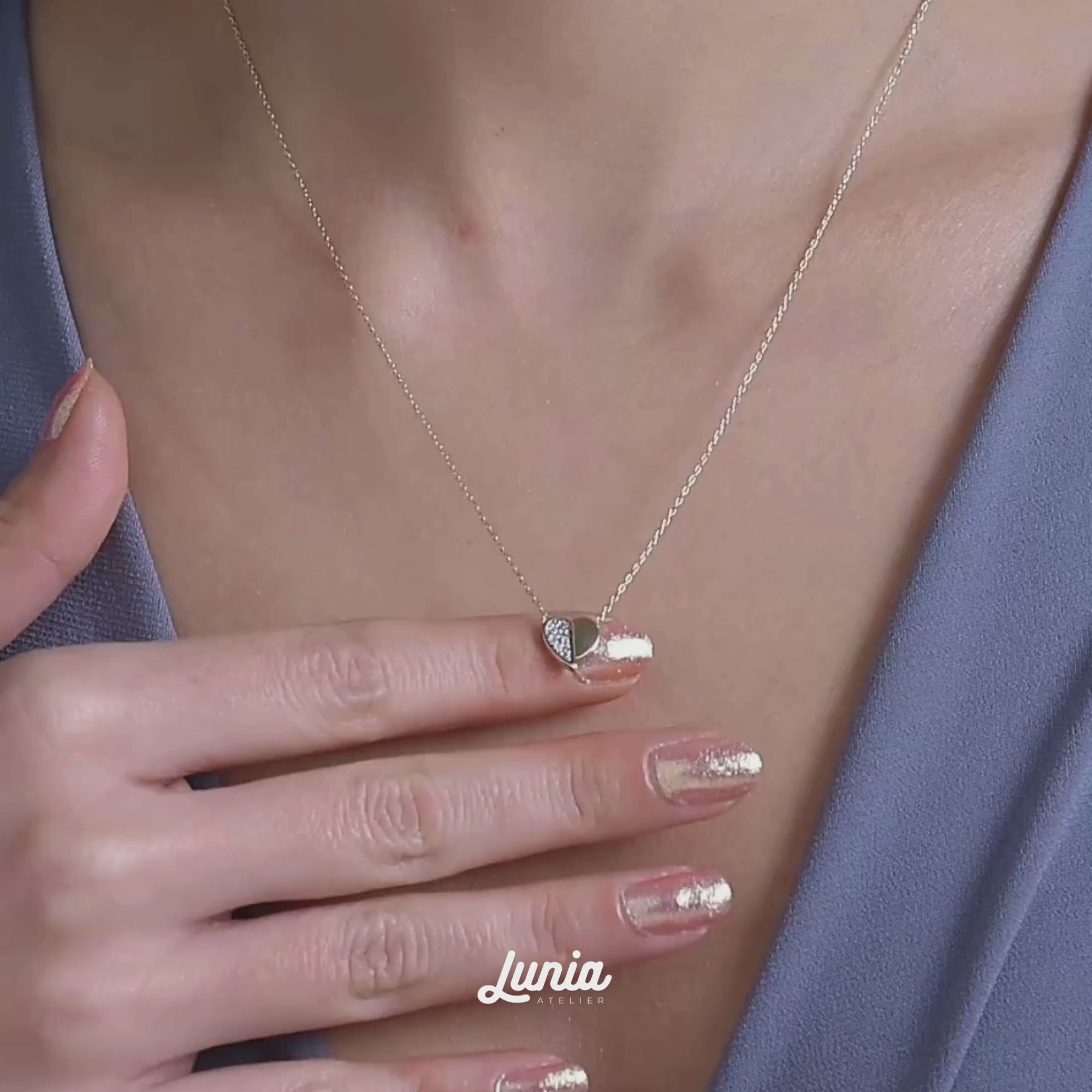 Half Stone Heart Diamond Necklace 14K Gold / Silver