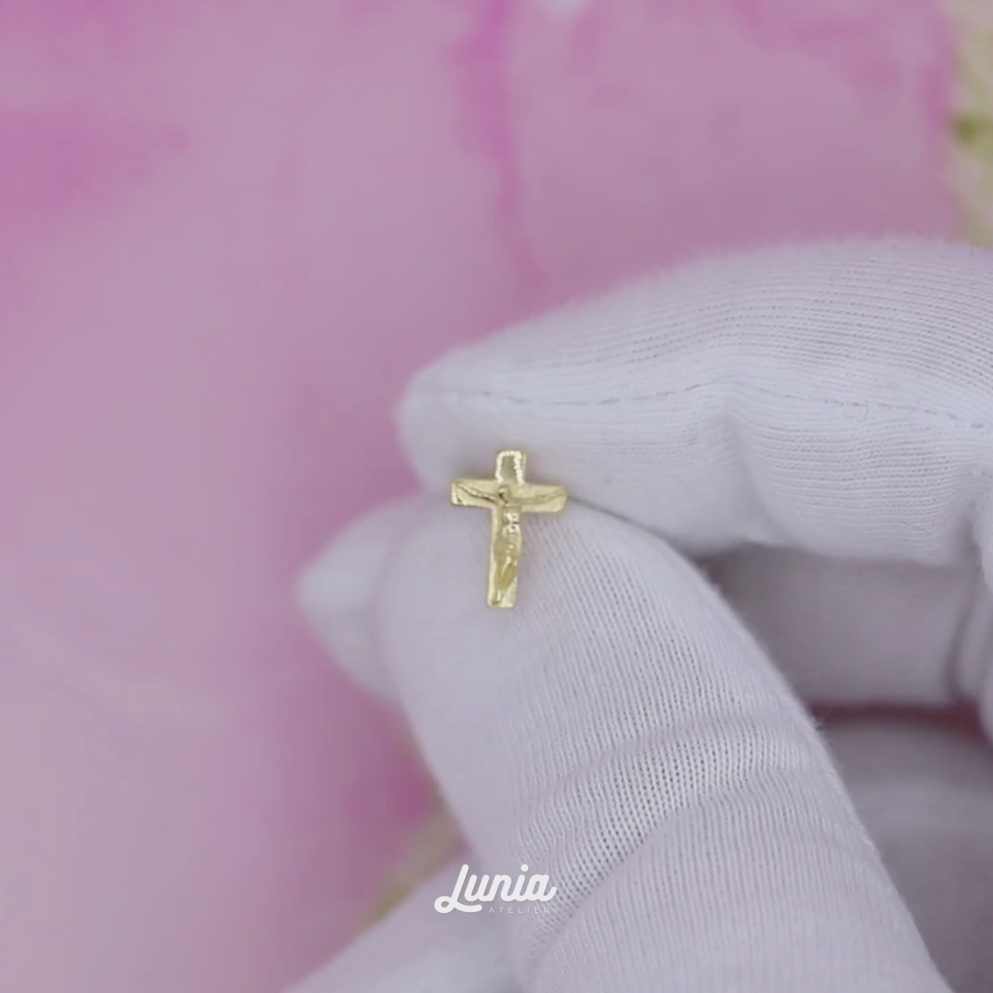 Jesus Holy Cross Flatback Ear Piercing 14K Gold