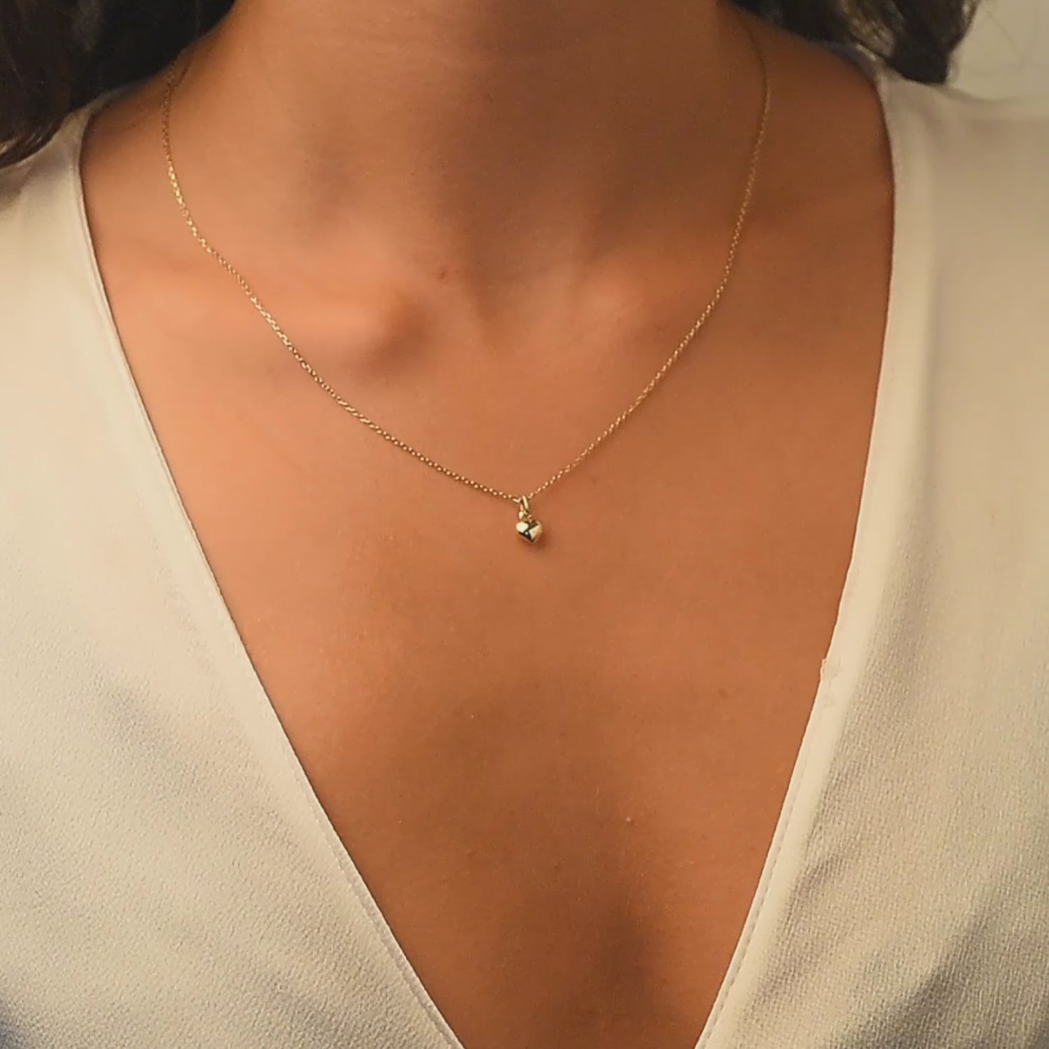 Three Dimensional Mini Heart Necklace 14K Gold