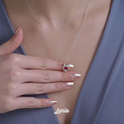 Rubby Bow Tie Rabbit Diamond Necklace 14K Gold / Silver