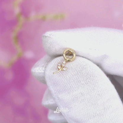 Leaf Dangle Flatback Ear Piercing 14K Gold with CZ Stone