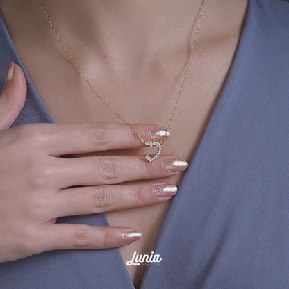 Hollow Stone Frame Heart Necklace 14K Gold / Silver