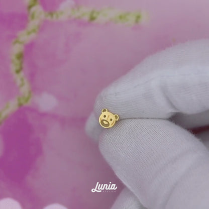 Teddy Bear Flatback Ear Piercing 14K Gold