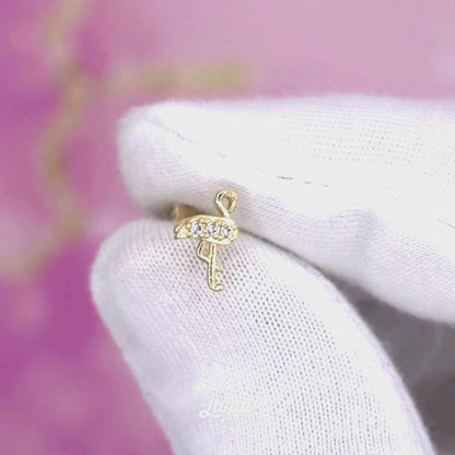 Flamingo Flatback Ear Piercing 14K Gold with CZ Stone