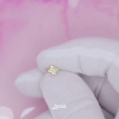 Flower Flatback Ear Piercing 14K Gold with CZ Stone