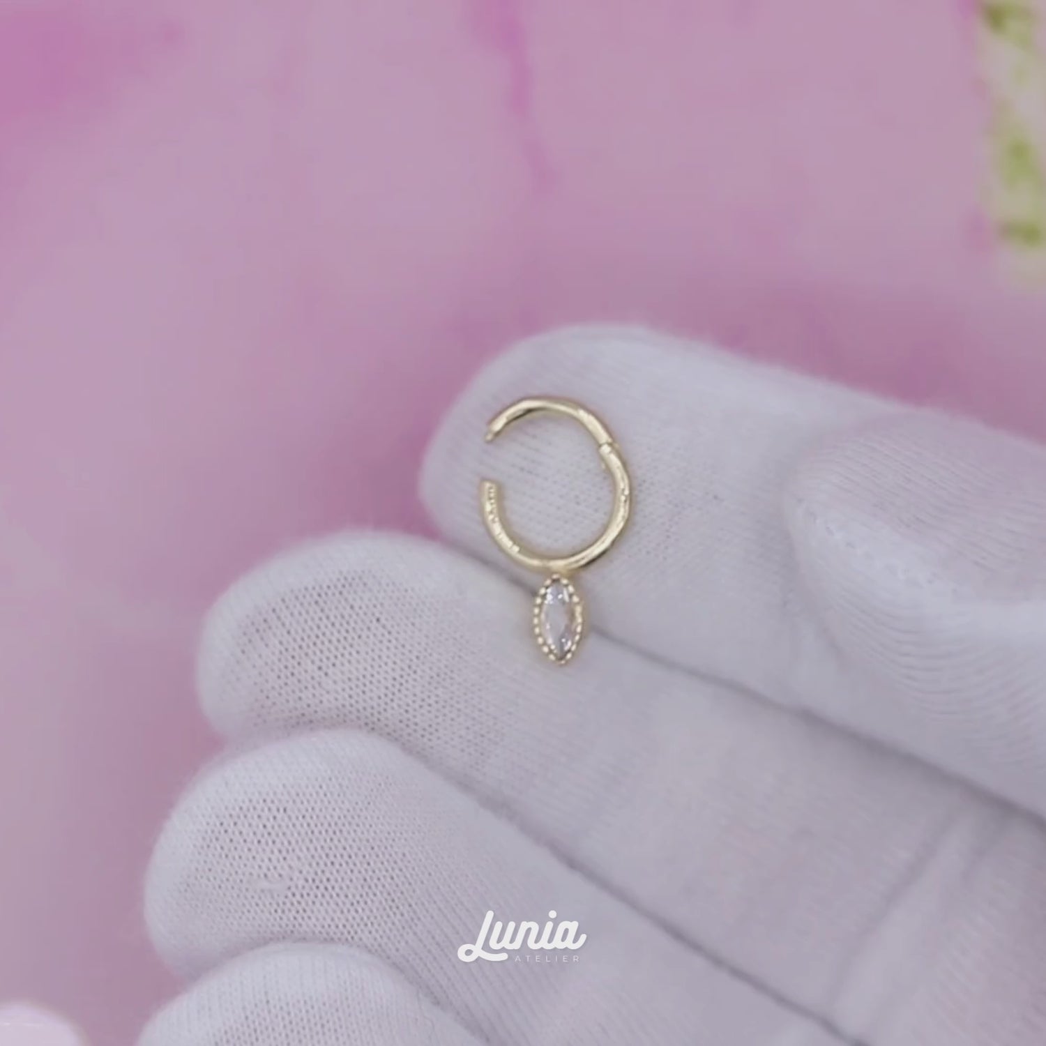 Marquise Stone Hoop Ear Piercing 14K Gold