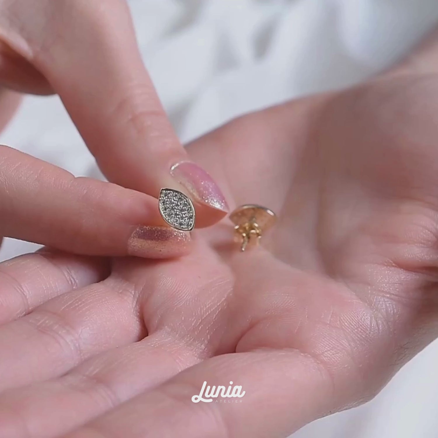 Marquise Almond Eye Shape Diamond Stud 14K Gold Earrings / Silver