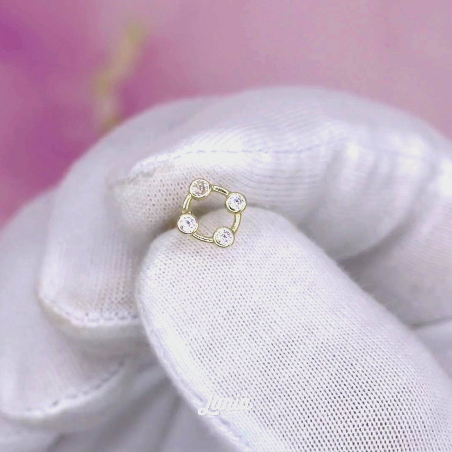 Stony Square Flatback Ear Piercing 14K Gold with CZ Stone