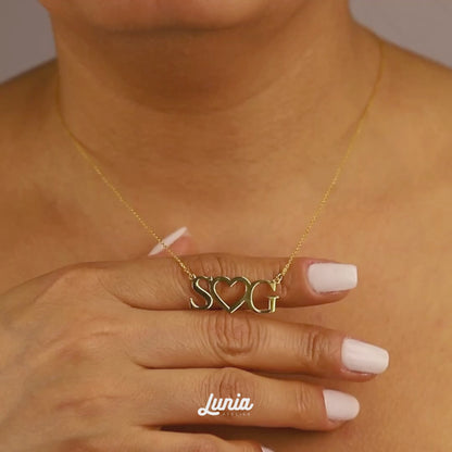 Double Initial Heart Letter Personalized Love Custom Necklace 14K Gold