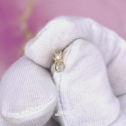 Feline Flatback Ear Piercing 14K Gold with CZ Stone
