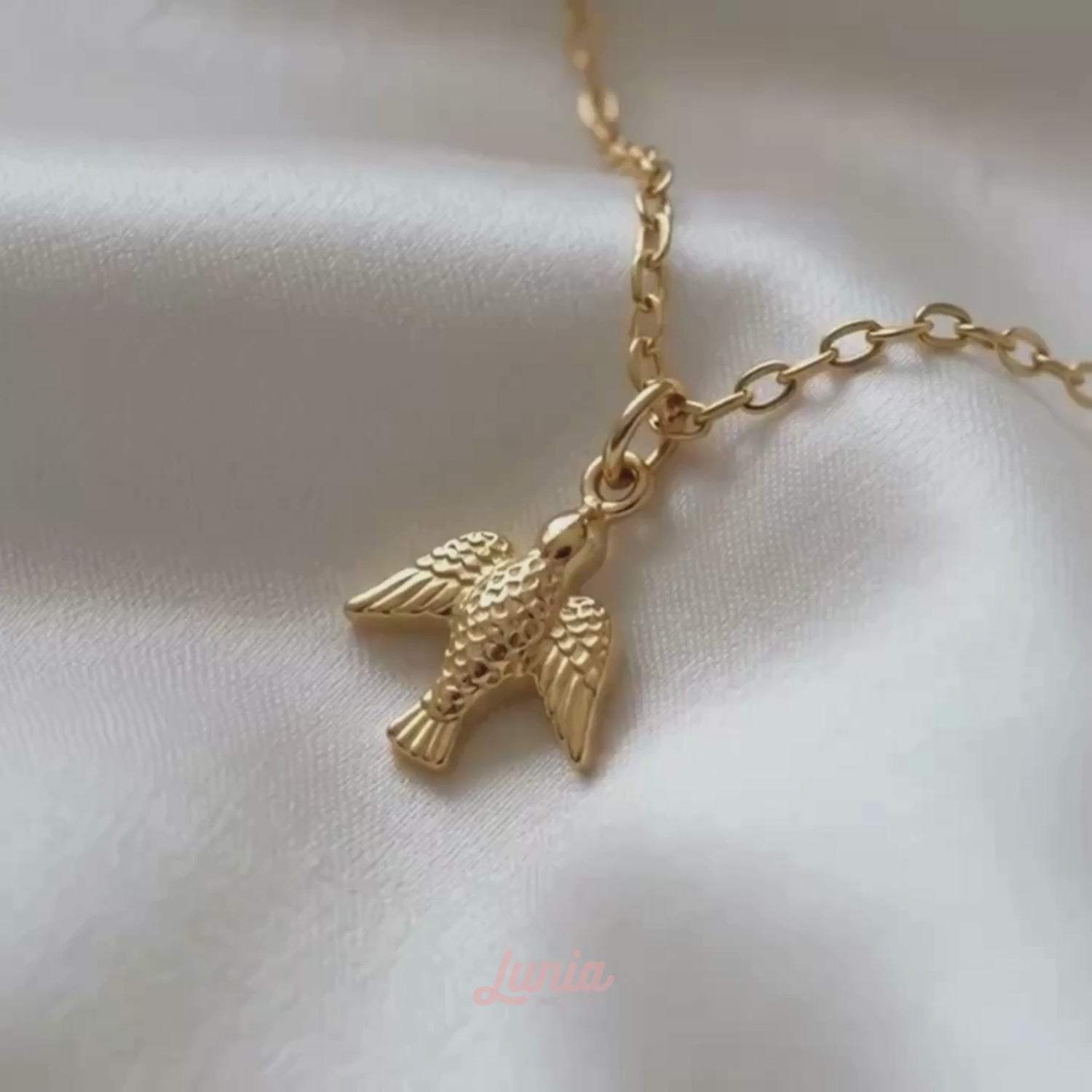 Dove Bird Pendant Necklace 14K Gold