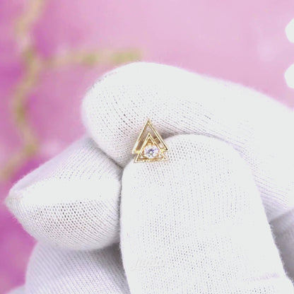 Triangle Glow Flatback Ear Piercing 14K Gold with CZ Stone