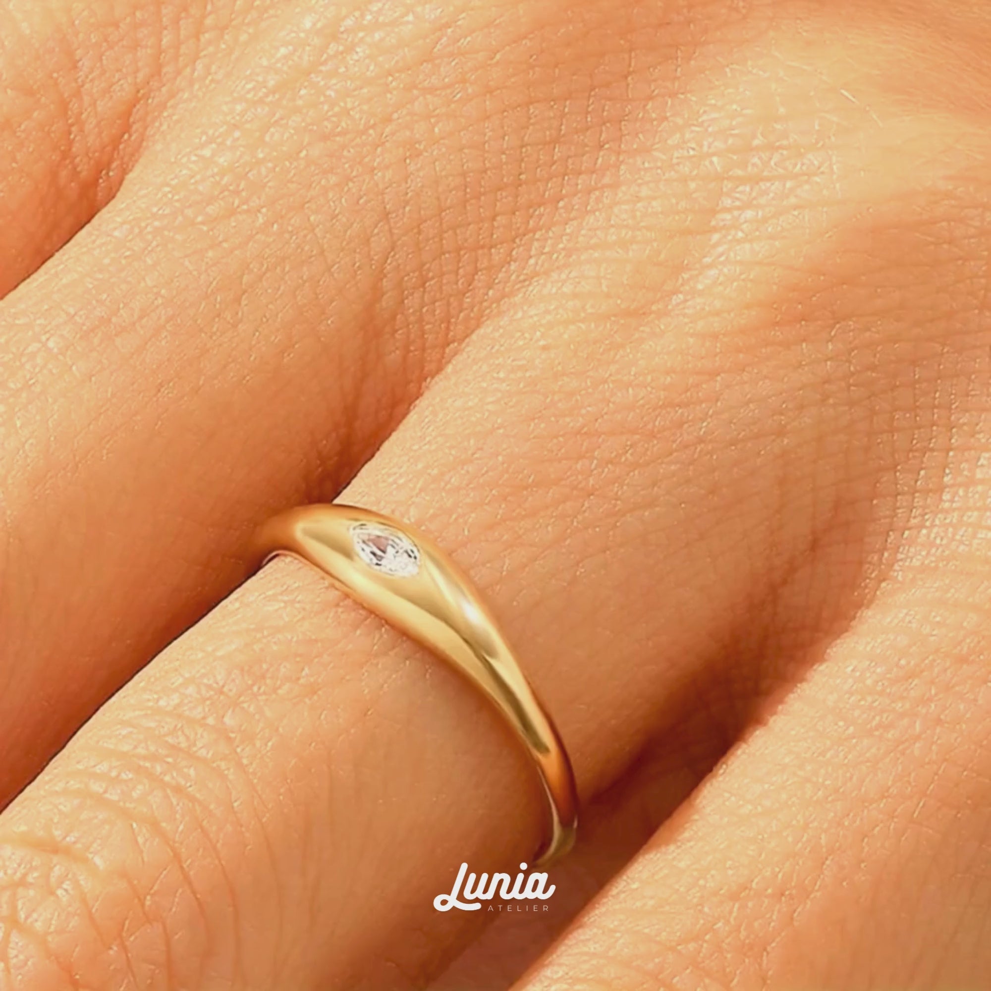 Dome Small Stone Diamond Ring 14K Gold