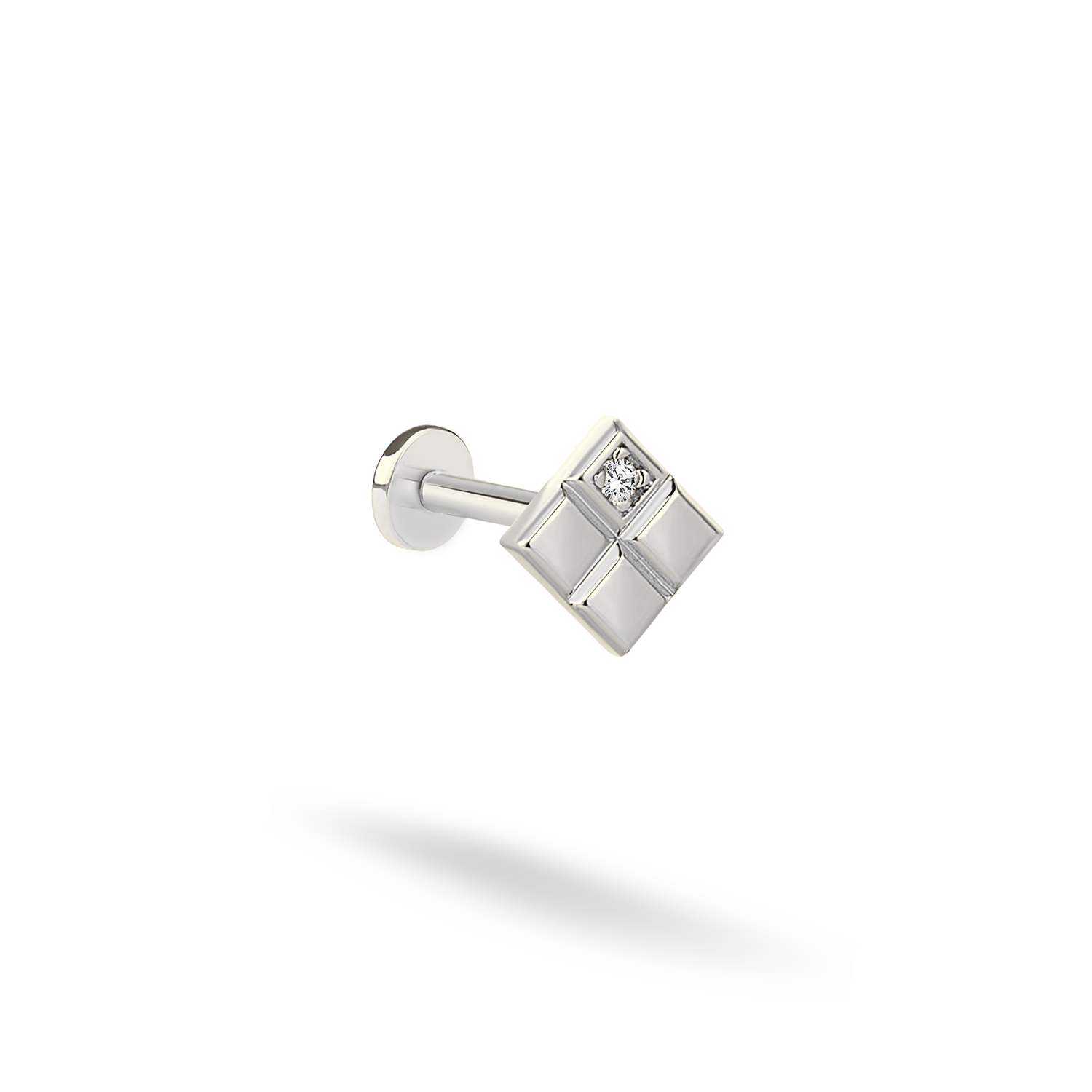 Princess Cut Flatback Ear Piercing 14K Gold Diamond CZ Stone