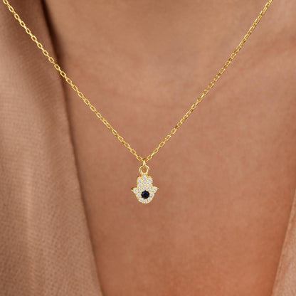 Protective Eye Hamsa Diamond Necklace 14K Gold