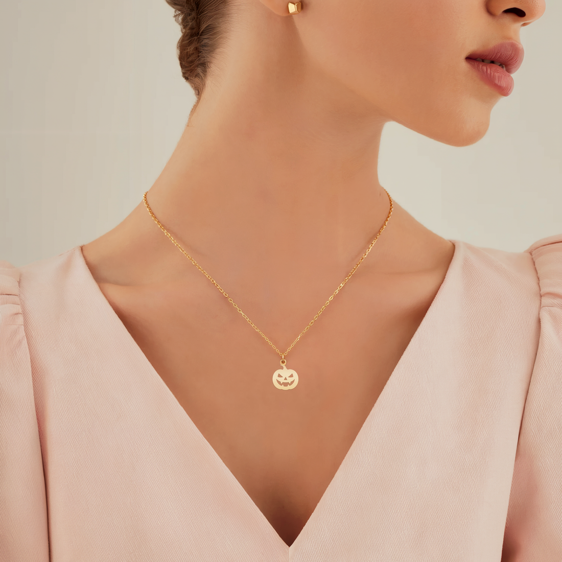 14K Gold Necklace with Charming Pumpkin Design Perfect for Halloween