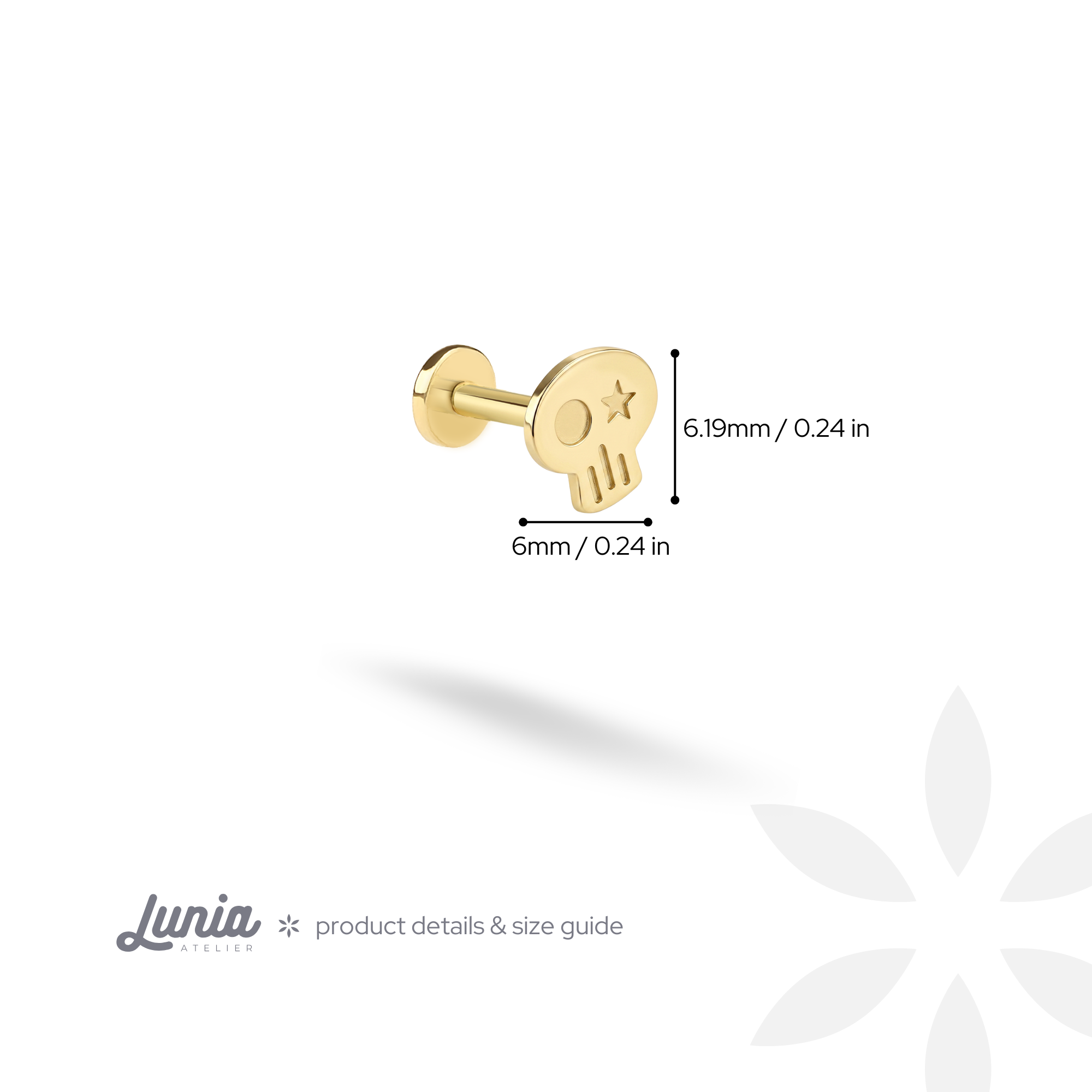 Punk Skull Flatback Ear Piercing 14K Gold / Silver