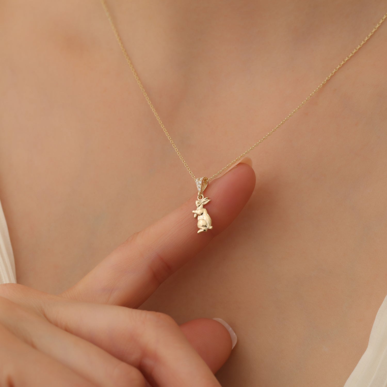 Rabbit Diamond Necklace 14K Gold