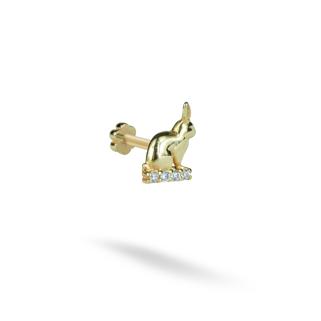 Rabbit Flatback Ear Piercing 14K Gold with CZ Stone
