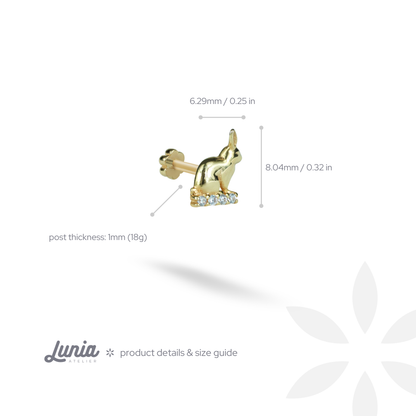Rabbit Flatback Ear Piercing 14K Gold with CZ Stone