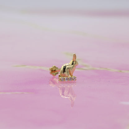 Rabbit Flatback Ear Piercing 14K Gold with CZ Stone