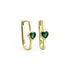 Rectangle Heart Green Hoop Earrings 14K Gold