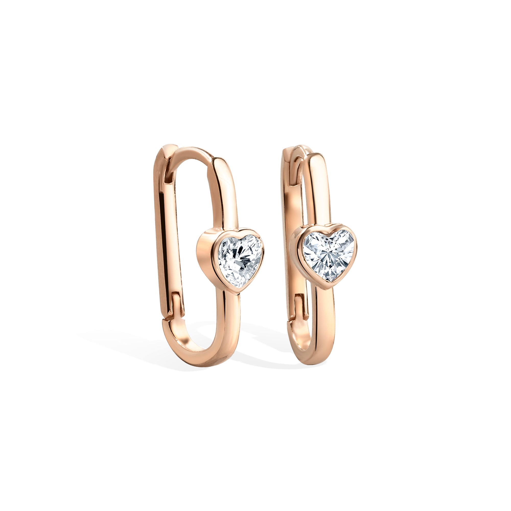 Rectangle Heart Hoop Earrings 14K Gold