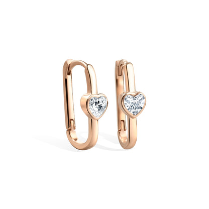 Rectangle Heart Hoop Earrings 14K Gold