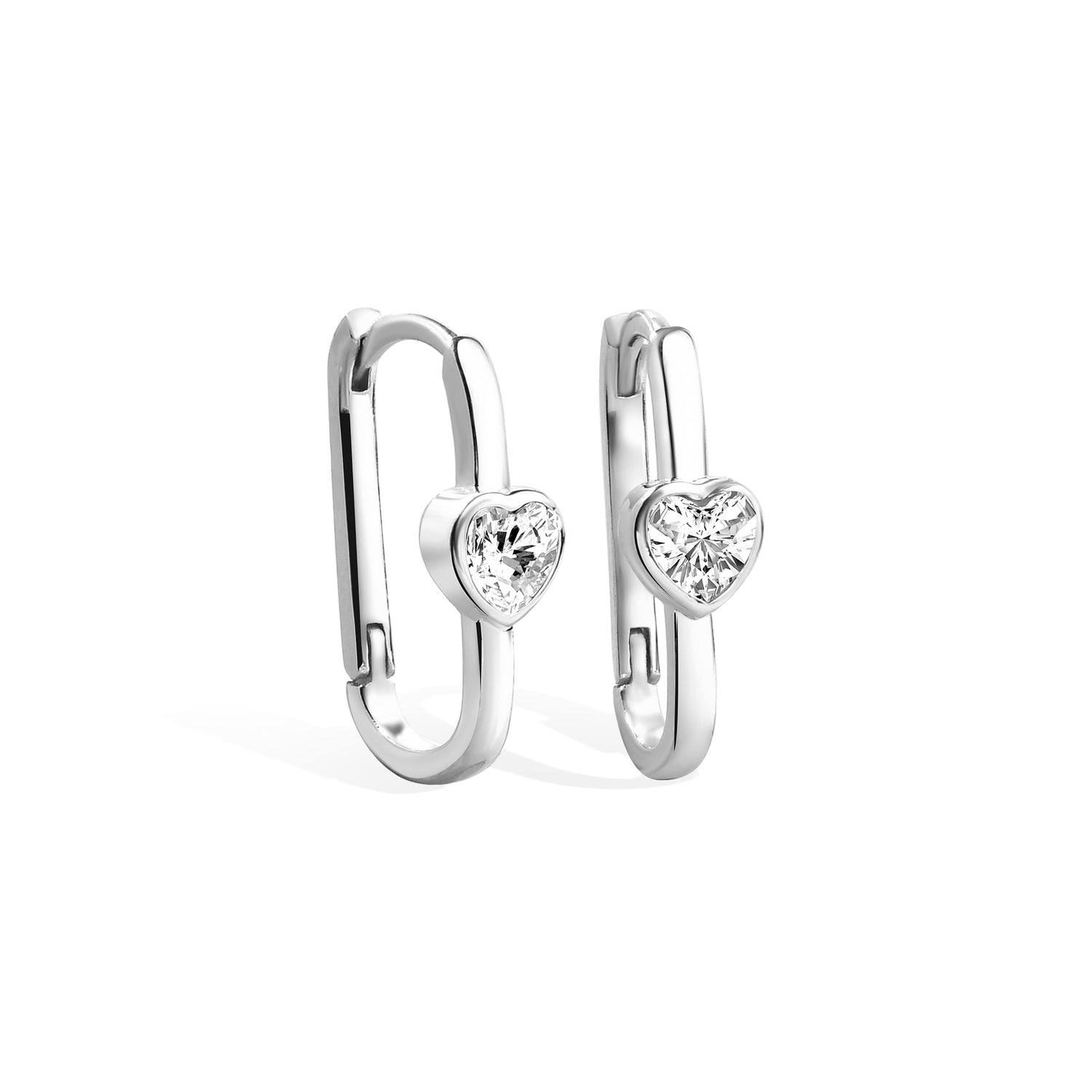 Rectangle Heart Hoop Earrings 14K Gold