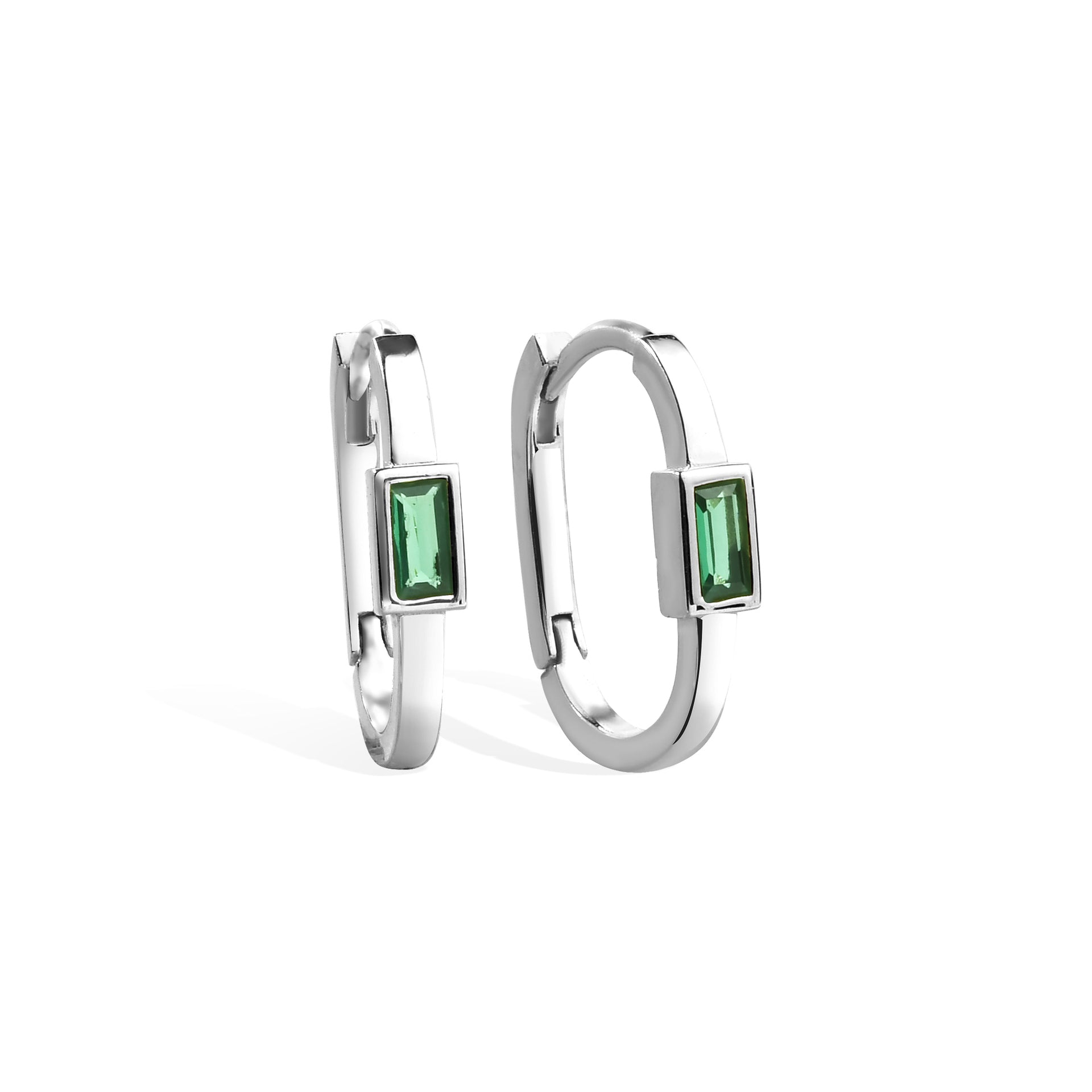 Rectangular Green Hoops Earrings 14K Gold / Silver – Lunia  display picture 1