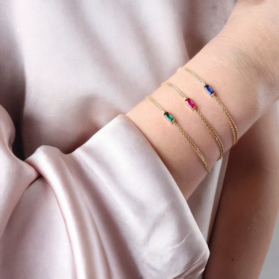 Rectangular Luck Custom Birthstone Custom Bracelet 14K Gold