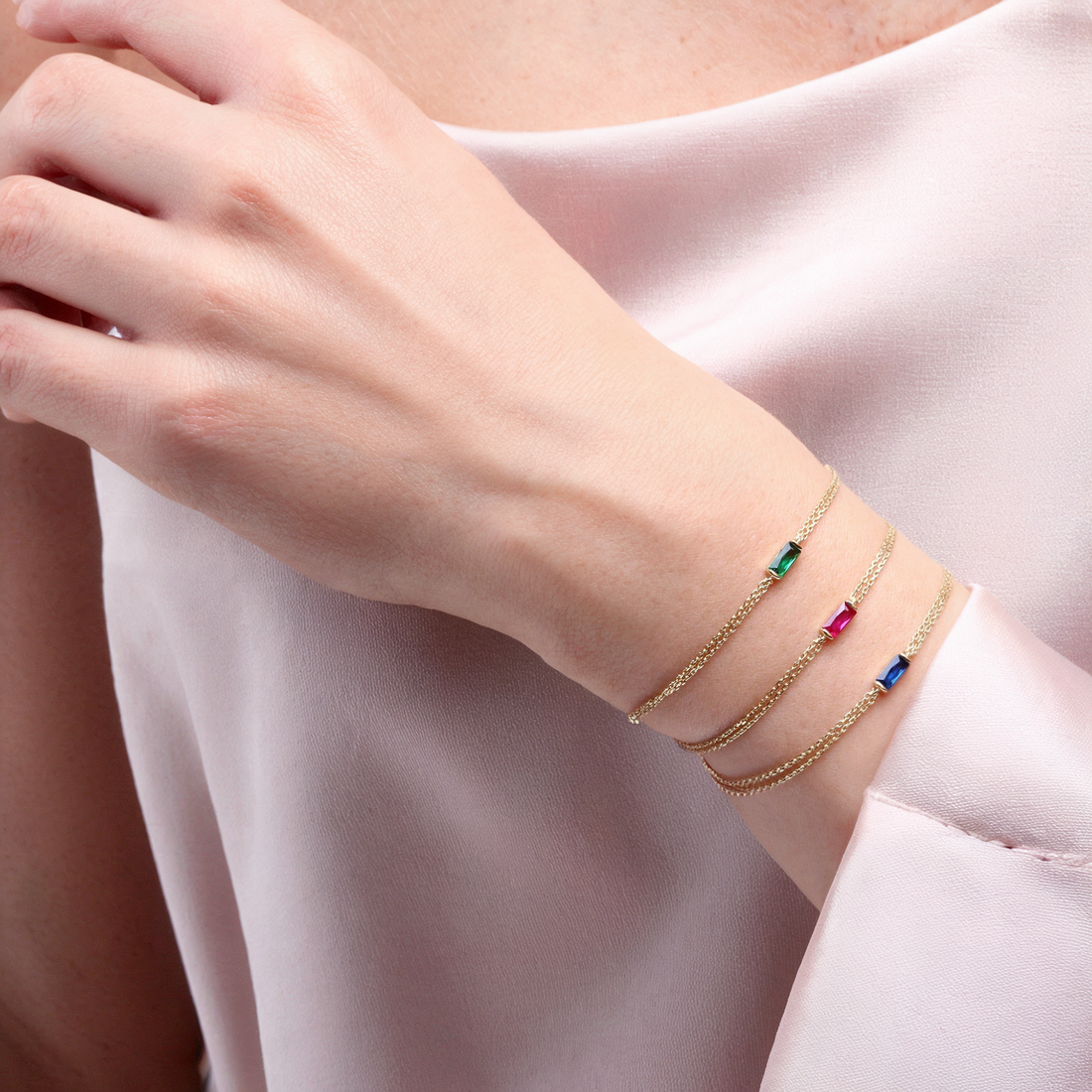 Rectangular Luck Custom Birthstone Custom Bracelet 14K Gold