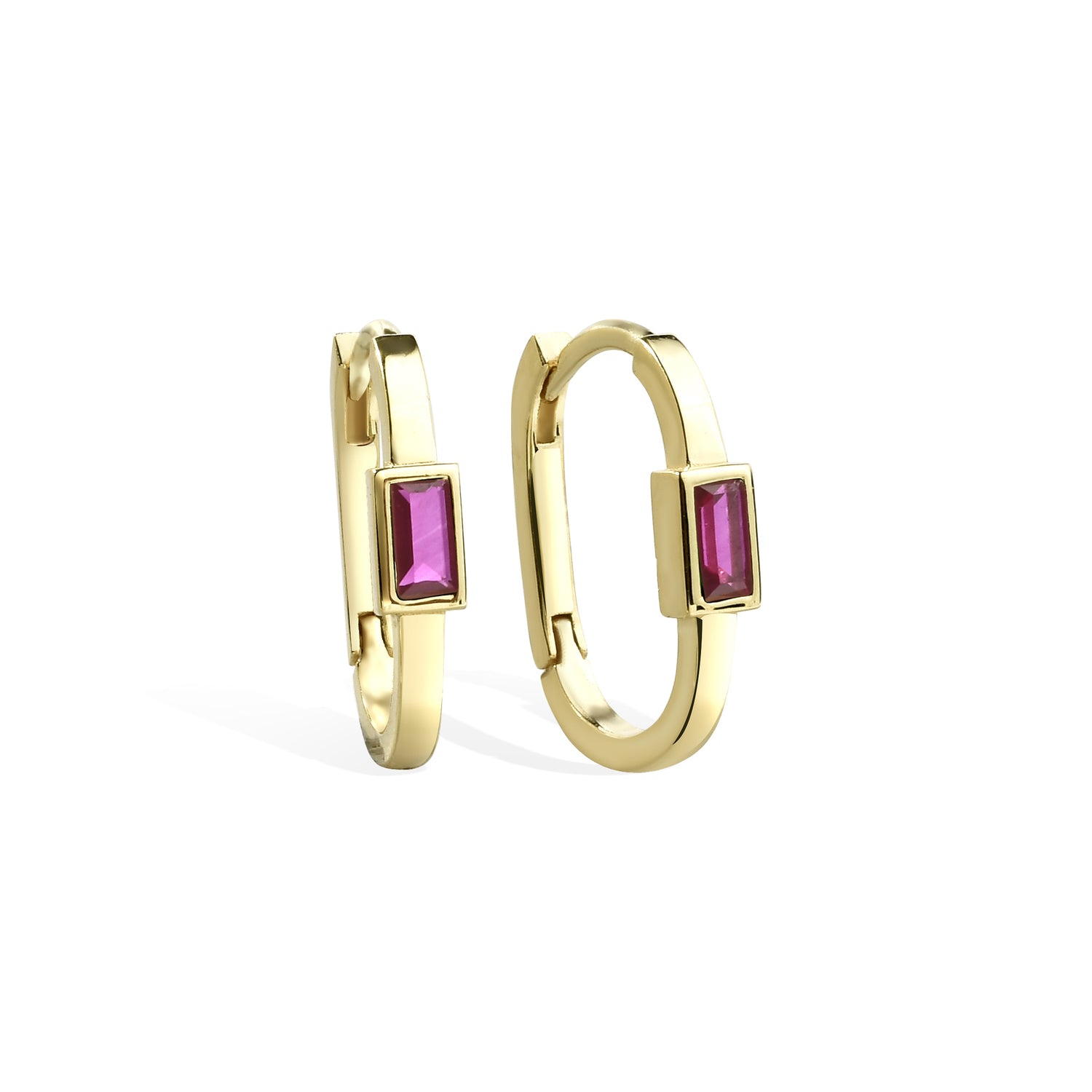 Rectangular Pink Hoops Earrings 14K Gold