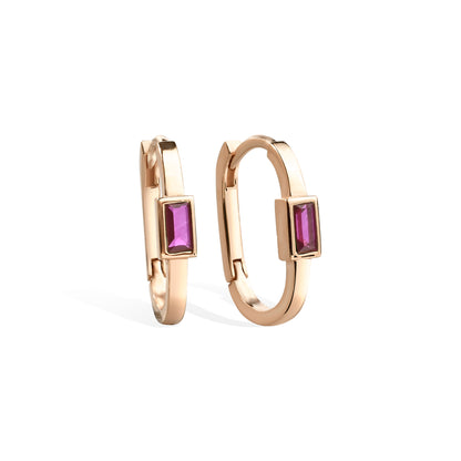 Rectangular Pink Hoops Earrings 14K Gold