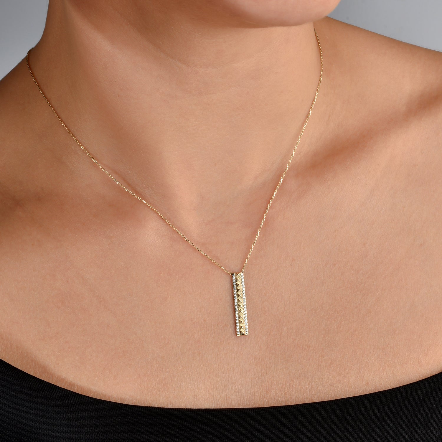Rectangular Stone Row Diamond Necklace 14K Gold / Silver