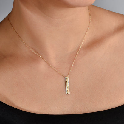 Rectangular Stone Row Diamond Necklace 14K Gold / Silver
