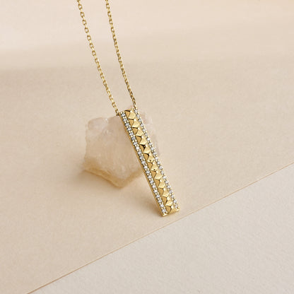 Rectangular Stone Row Diamond Necklace 14K Gold / Silver