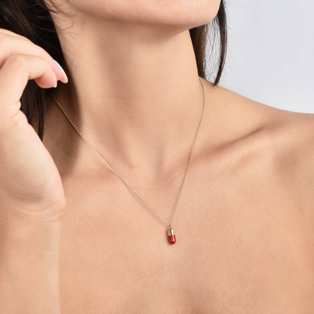 Red Charm Capsule Necklace 14K Gold