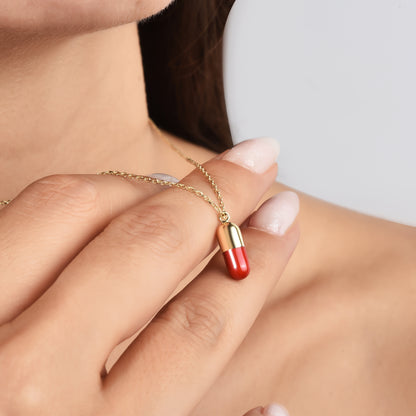 Red Charm Capsule Necklace 14K Gold