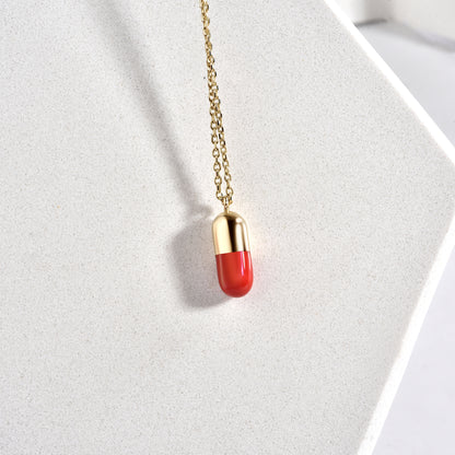 Red Charm Capsule Necklace 14K Gold