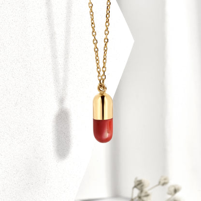 Red Charm Capsule Necklace 14K Gold