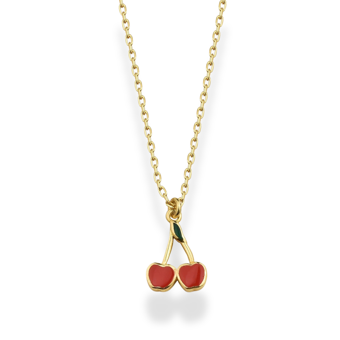 Red Cherry Design Necklace 14k Gold