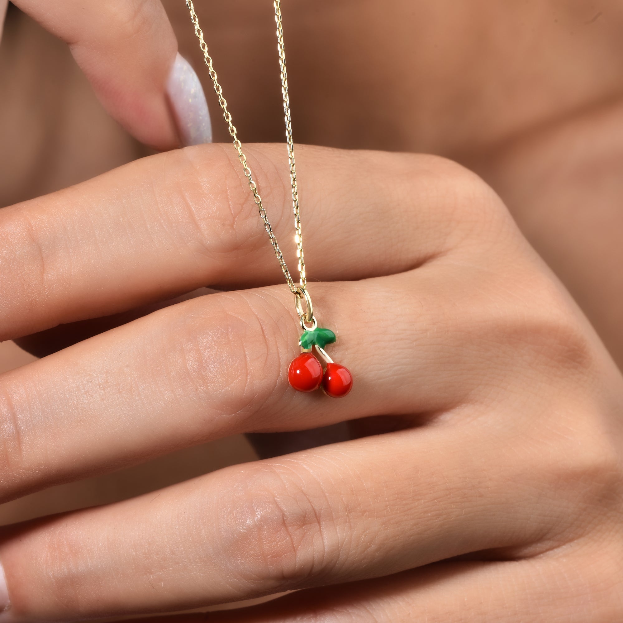 Red Cherry Necklace 14K Gold