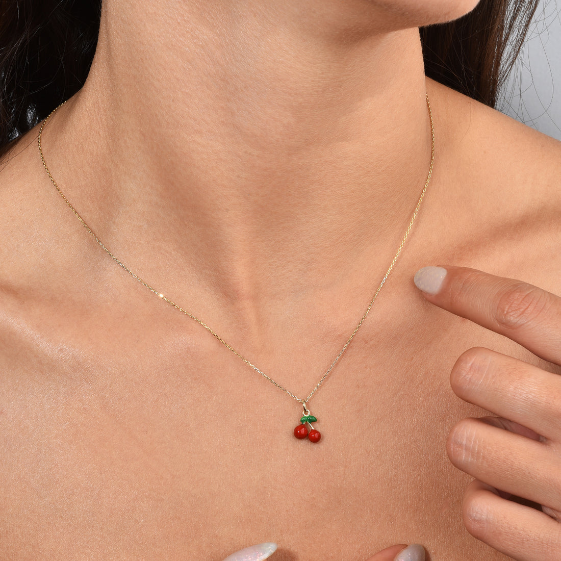 Crimson Cherry Necklace 14K Gold