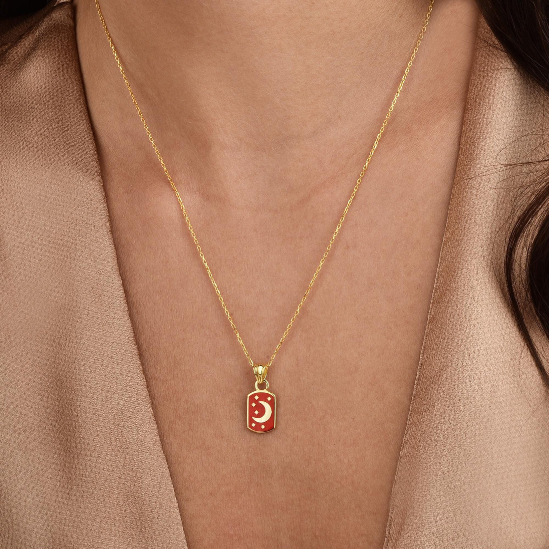 Red Moon Necklace 14K Gold