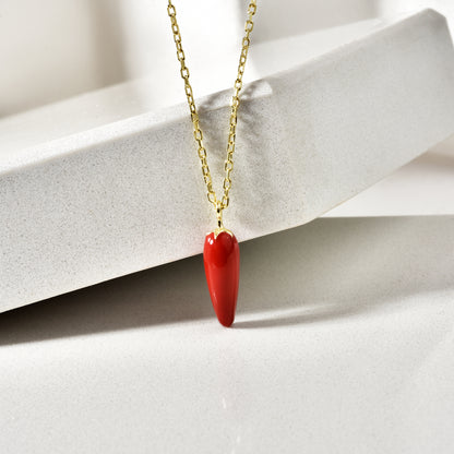 Red Pepper Design Necklace 14k Gold