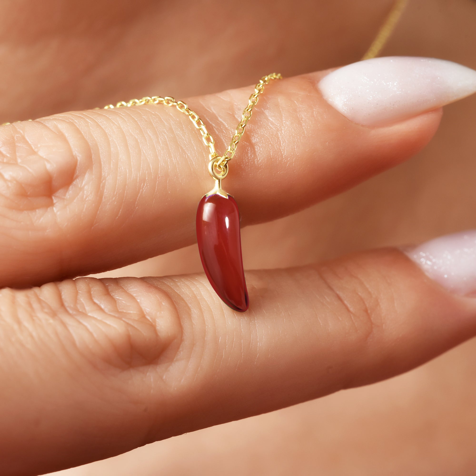 Red Pepper Design Necklace 14k Gold